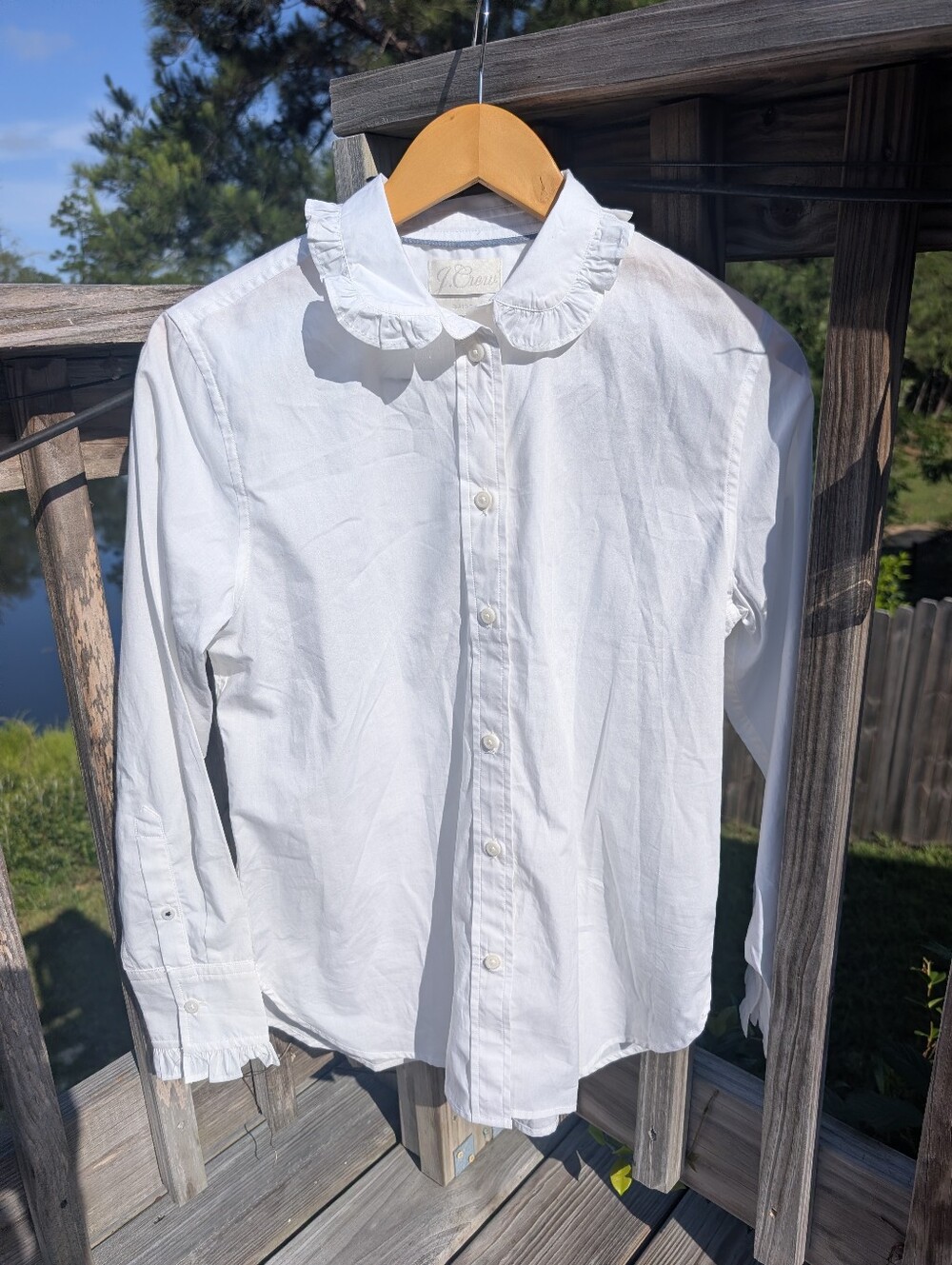 J Crew Blouse Size 6 White Cotton Collar Long Sleeve Buttondown Classic Preppy - Picture 6 of 6